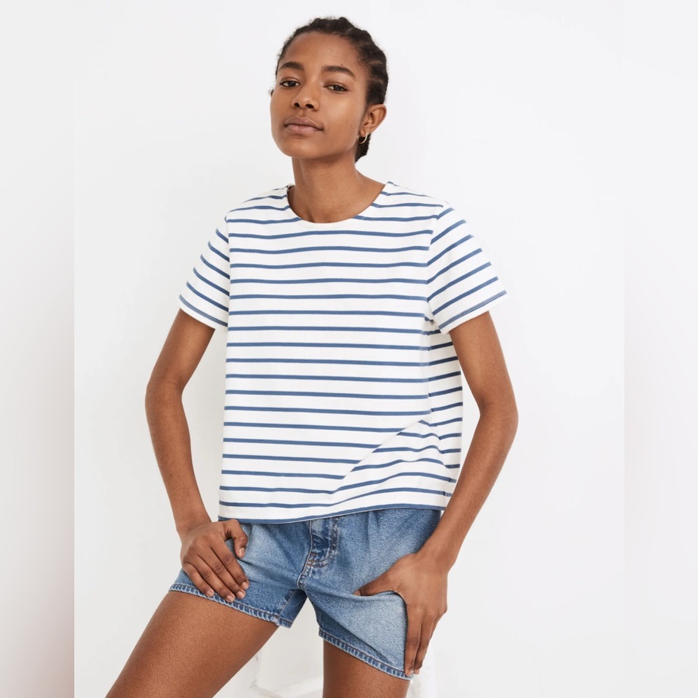 Madewell Luxe Boxy-Crop Tee in Atmore Stripe Small